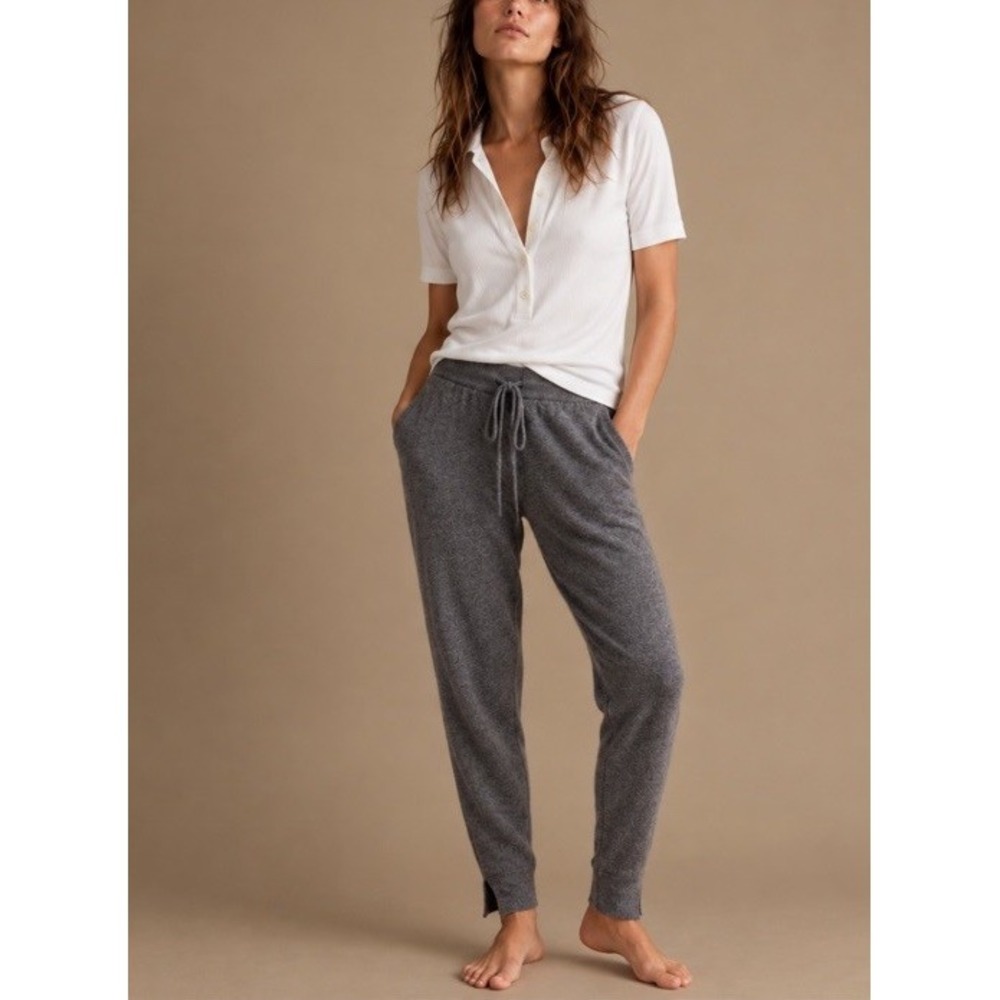 Nap 100% Cashmere Knit Jogger Pants Womens M Gray Drawstring Lounge Quiet Luxury